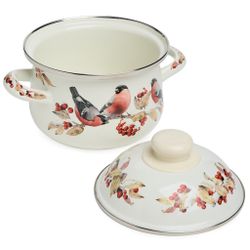 КАСТРЮЛЯ AGNESS ЭМАЛИРОВАННАЯ С ЭМАЛ.КРЫШКОЙ СЕРИЯ "СНЕГИРИ", 1.5 Л, 16*10 СМ