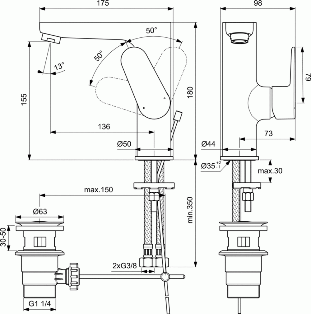 Смеситель Ideal Standard CERAFINE MODEL O BC497AA  для умывальника