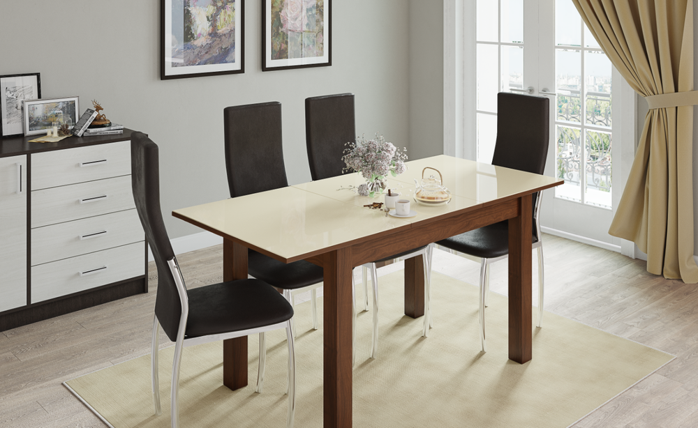 Стол обеденный раскладной Бруно 70, орех/лакобель ваниль