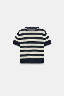 ZARA ТРИКОТАЖНЫЙ ТОП С КОРОТКИМ РУКАВОМ, ПОЛОСКИ