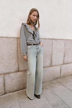 ZARA ДЖИНСЫ Z1975 WIDE LEG С ВЫСОКОЙ ПОСАДКОЙ И РЕМНЕМ, СЕРЫЙ