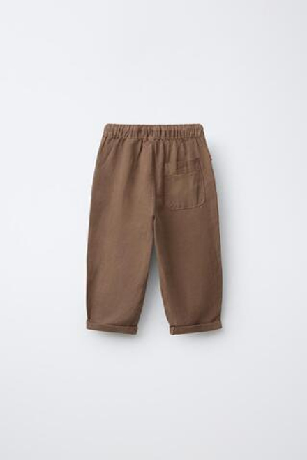 ZARA БРЮКИ СТРУЯЩЕГОСЯ КРОЯ ИЗ СМЕСОВОГО ЛЬНА, КОРИЧНЕВЫЙ