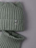 Шапка для девочки осенняя c ушками и снуд