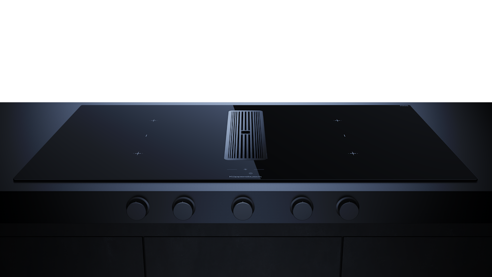 Индукционная варочная поверхность с вытяжкой Kuppersbusch с чёрными ручками KMI 9850.1 SR-S Stainless steel