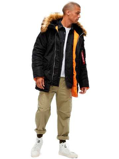 Куртка Аляска Alpha Slim Fit N-3B (черная - black/orange)