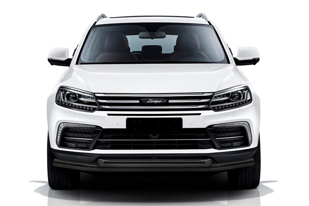 Защита переднего бампера (нержавейка) Zotye Coupa (2013-2023) d57+d57 (черный)