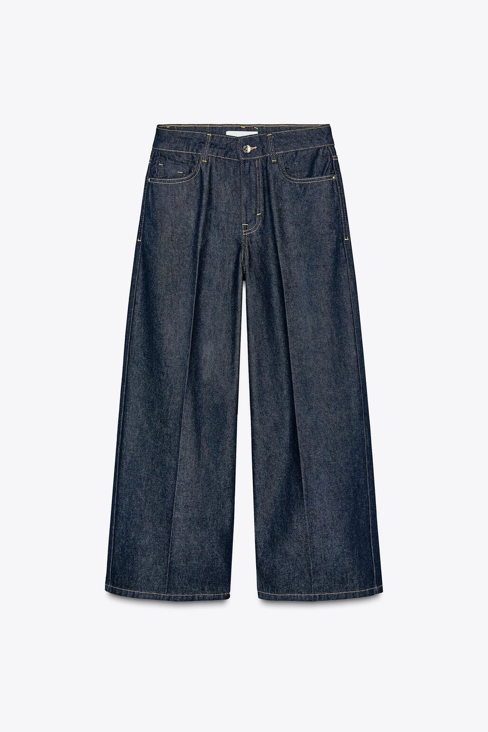 ZARA ДЖИНСЫ Z1975 STRAIGHT-LEG С ВЫСОКОЙ ПОСАДКОЙ И СТРЕЛКАМИ, СИНИЙ