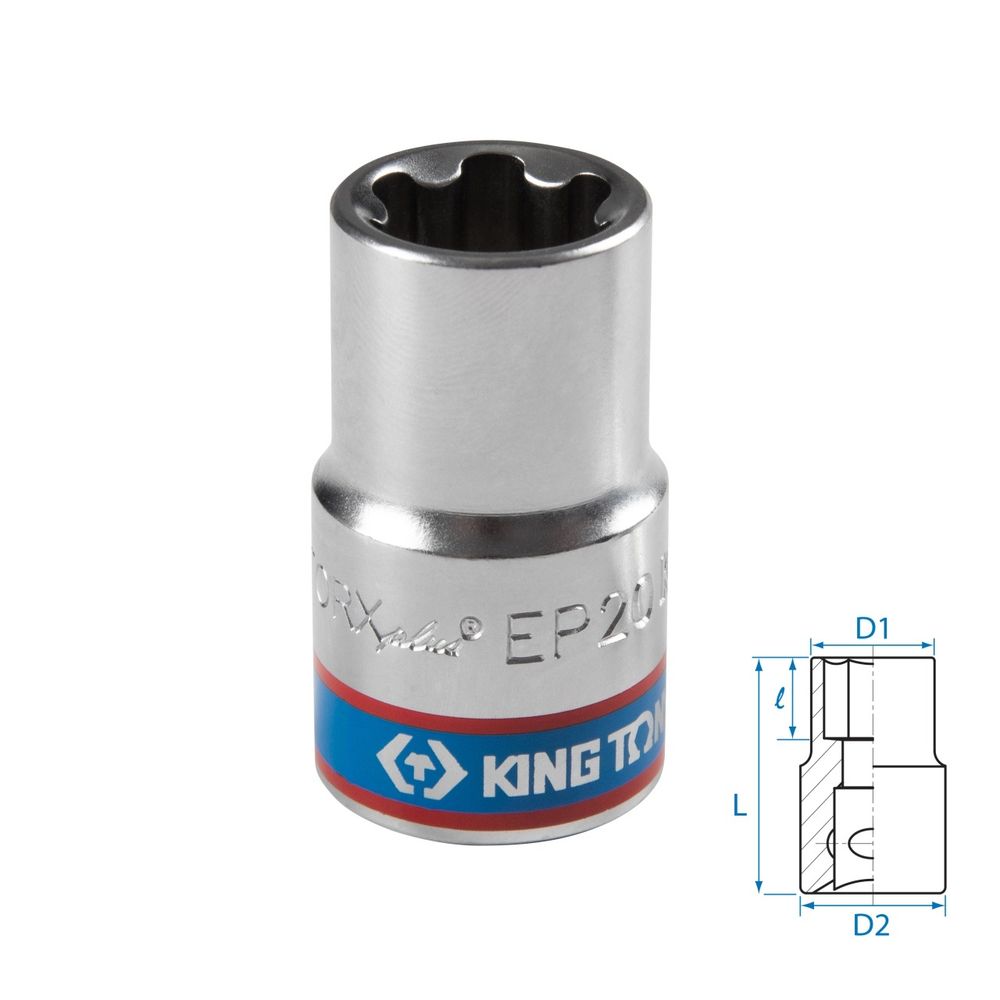 KING TONY (433E20M) Головка торцевая TORX Plus 1/2", EP20, L = 45 мм
