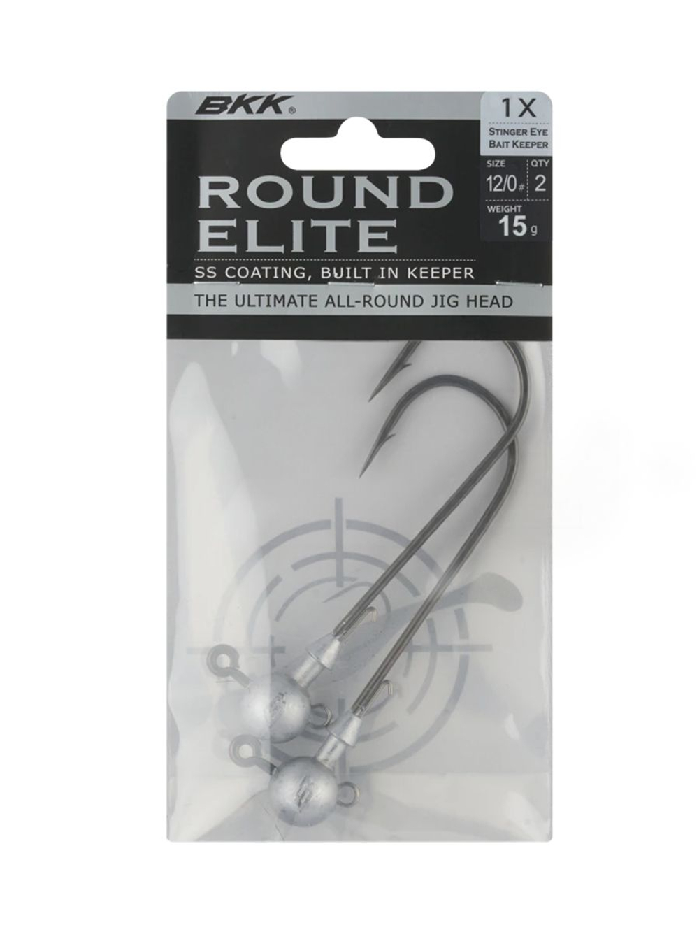 Джиг-головка для рыбалки BKK Round Elite-Stinger Eye Bait Keeper, размер крючка 12/0, вес 15г, 2 шт.