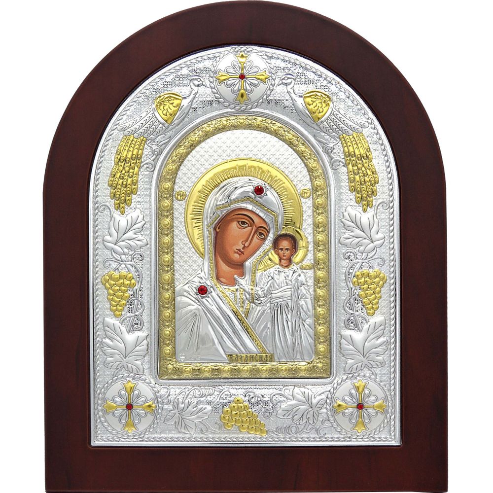 Казанская икона. Икона Божьей Матери в серебряном окладе.