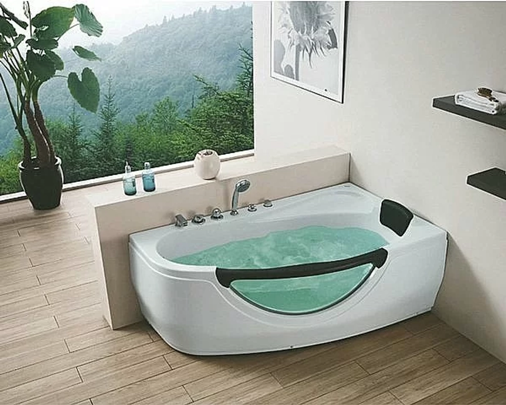 Ванна акриловая Gemy Glass Panel G9046-II B 171х100 белая с гидромассажем