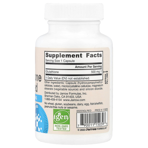 Jarrow Formulas, веганский восстановленный глутатион, 500 мг, 60 растительных капсул