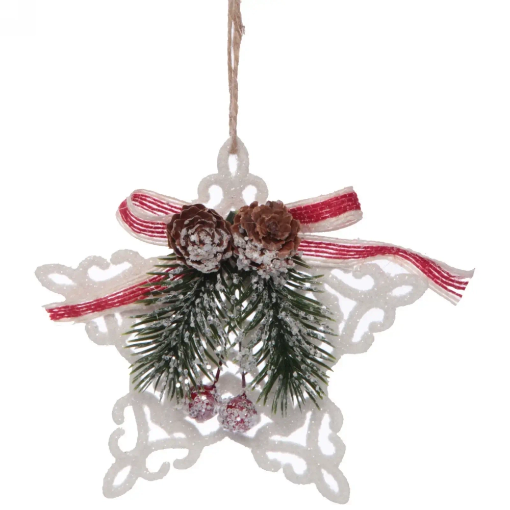 Подвеска елочная БЛЕСК «Звездочка резная» 11 см, Белый