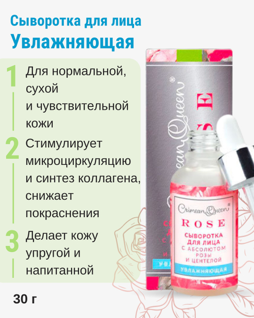 Сыворотка для лица Увлажняющая с абсолютом розы и центеллой, 30 г (8,9 б)