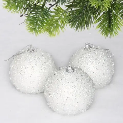 Новогодние шары «GLAME - Искра» 8 см (набор 3 шт), Белый