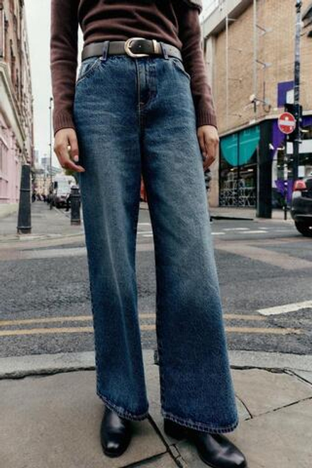 ZARA ДЖИНСЫ Z1975 WIDE-LEG LOOSE С ШИРОКИМИ ШТАНИНАМИ, ЛИНЯЛЫЙ СИНИЙ