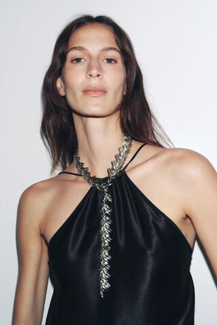 ZARA МЕТАЛЛИЧЕСКОЕ ОЖЕРЕЛЬЕ С ЛИСТЬЯМИ, СЕРЕБРИСТЫЙ
