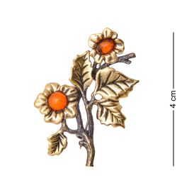 AM-3517 Брошь «Цветок Гибискус» (латунь, янтарь)
