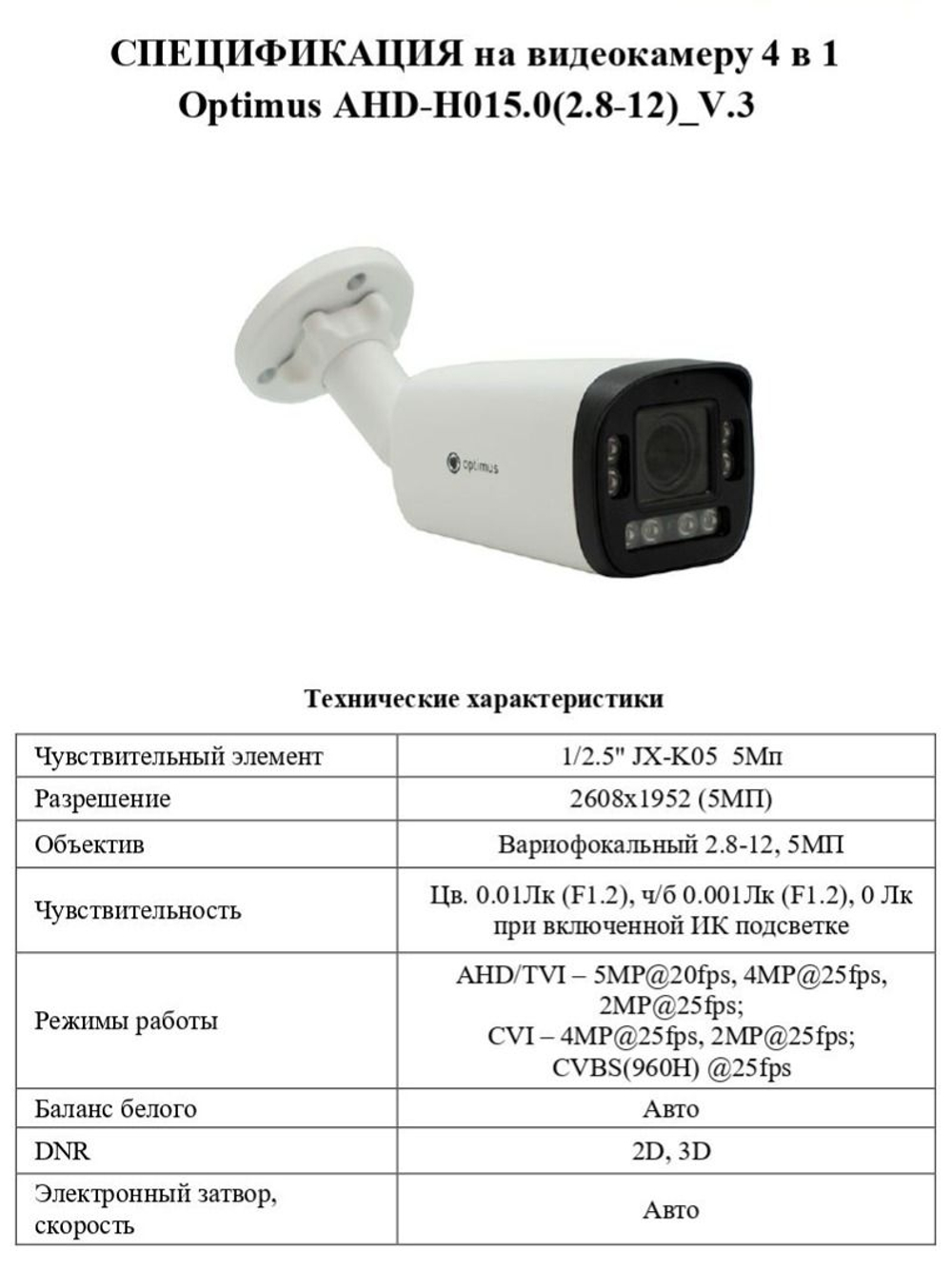 Видеокамера Optimus AHD-H015.0(2.8-12)_V.3