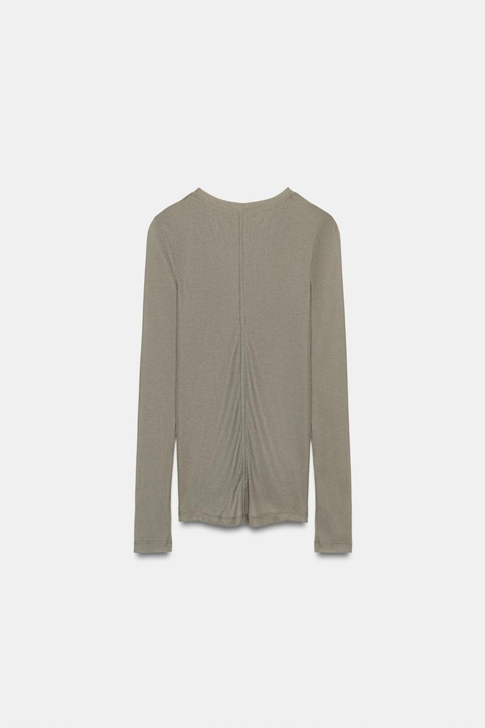 ZARA ФУТБОЛКА В РУБЧИК С V-ОБРАЗНЫМ ВЫРЕЗОМ, СВЕТЛЫЙ ХАКИ