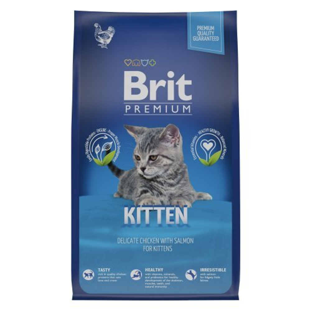 Сухой корм для котят BRIT PREMIUM с курицей и лососем "Cat Kitten", 0.8кг