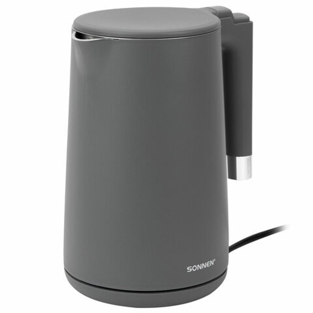 Чайник электрический с двойными стенками SONNEN KT-8719G, 1,5 л, 2200 Вт, графитовый, 454693