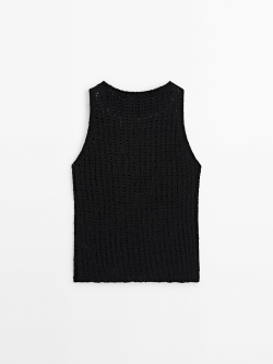 Massimo Dutti Топ из ажурного трикотажа с круглым вырезом, черный
