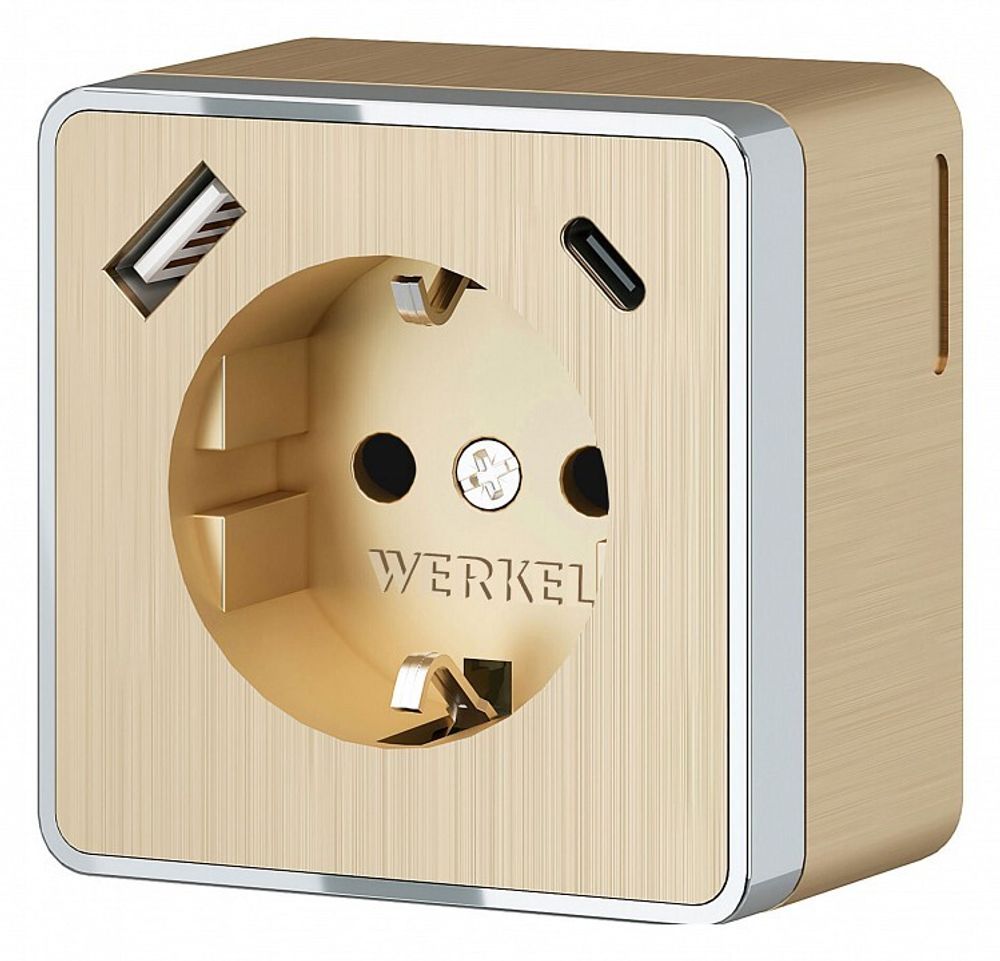 Розетка с заземлением и со шторками и USB Werkel Gallant (шампань рифленый) W5071710