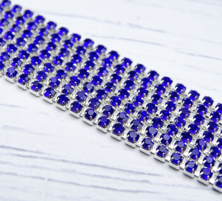ЦС005СЦ2 Стразовые цепочки (серебро), цвет: сапфир, размер: 2 мм, 70 см/упак.