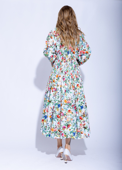 Женское платье миди с длинным рукавом в цветочный принт
