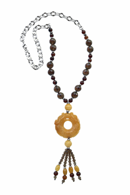 Колье из нефрита и раухтопаза