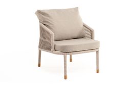 "Верона" кресло плетеное из роупа, каркас алюминий белый муар, роуп бежевый круглый, ткань бежевая 052