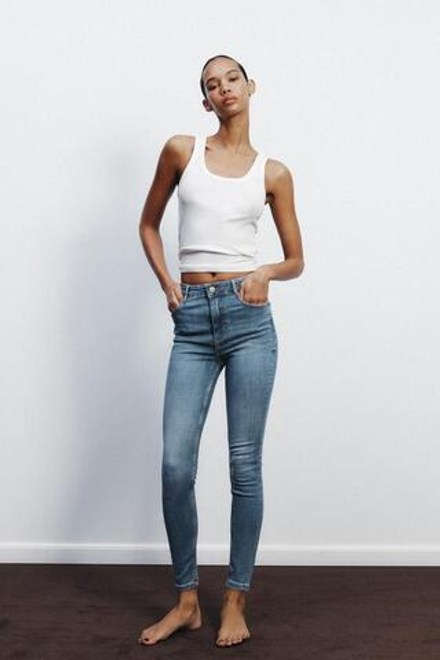 ZARA ДЖИНСЫ TRF SKINNY С ВЫСОКОЙ ПОСАДКОЙ, СИНИЙ