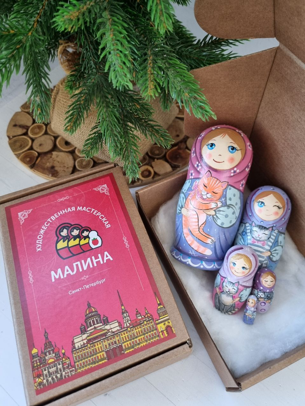 Матрешка детская 5м 12см с котиком