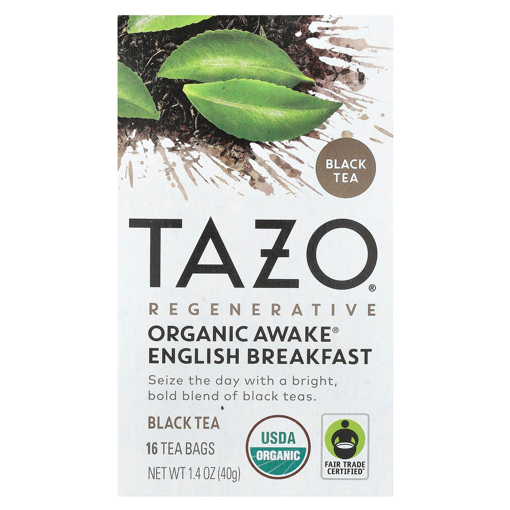 TAZO, Regenerative, черный чай, органический чай для пробуждения, английский завтрак, 16 чайных пакетиков, 40 г (1,4 унции)