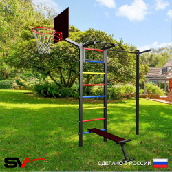 Уличная шведская стенка Sv Sport с комплектом турник прямой У435К (Турник/Скамья/Кронш бокс/Щит баскет)
