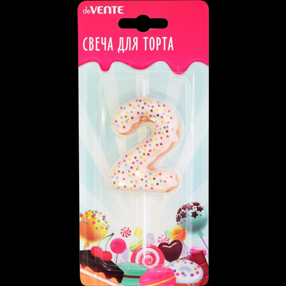 Свеча-цифра "2" Donut  6 см, с 3D декором
