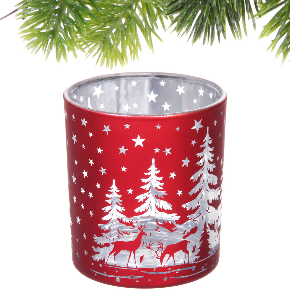 Подсвечник «Снежный лес» 7*7,8 см, Красный