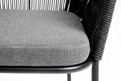 "Лион" стул плетеный из роупа, каркас алюминий темно-серый (RAL7024) муар, роуп темно-серый круглый, ткань темно-серая 027