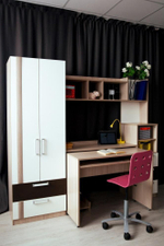 Стол компьютерный с ящиками и полками Ясень Шимо Светлый/Белый/Арабика 195х43х180 см