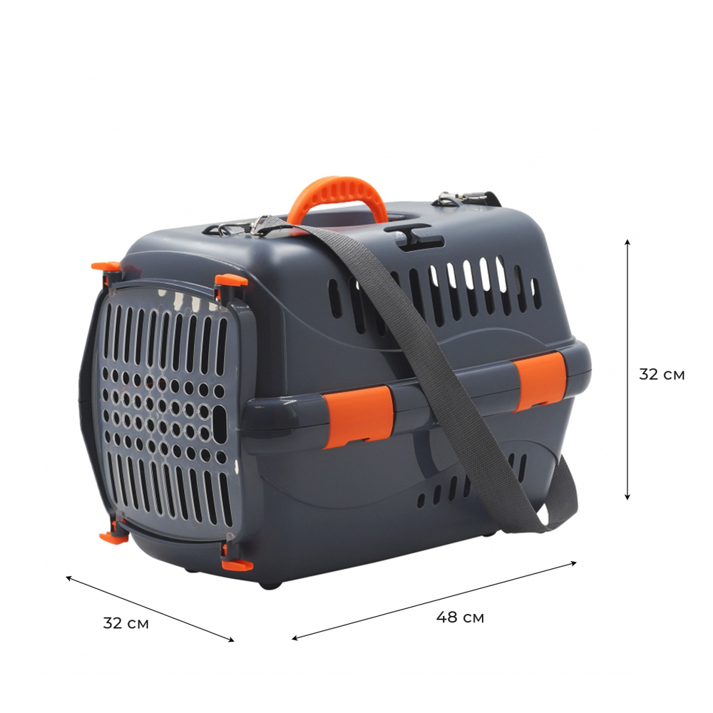 Клиппер-переноска ZOOSET с прозрачной дверцей и ремнем - М (48х32х32 см) - серый/оранжевый
