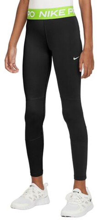 Штаны для девочки теннисные Nike Girls Pro Dri-Fit Leggings - black/volt/white