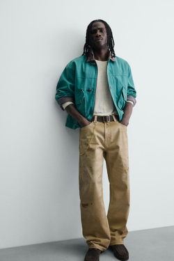 ZARA БРЮКИ STRAIGHT FIT С ЭФФЕКТОМ ПОТЕРТОСТИ, РЫЖЕВАТО-КОРИЧНЕВЫЙ