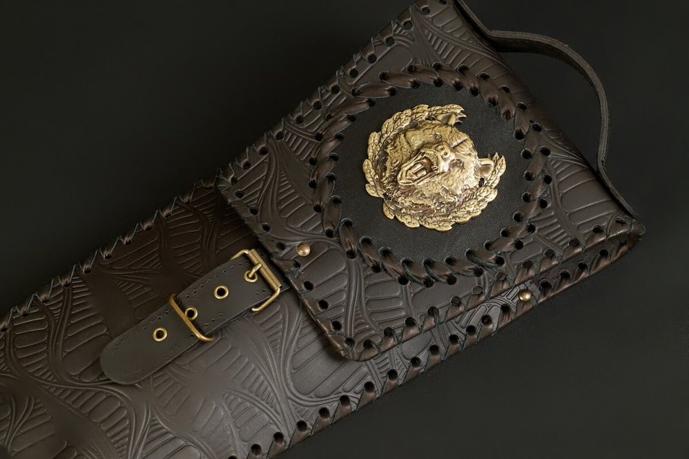 Подарочный набор шампуров "Премиальный", Карельская береза, чехол из натуральной кожи