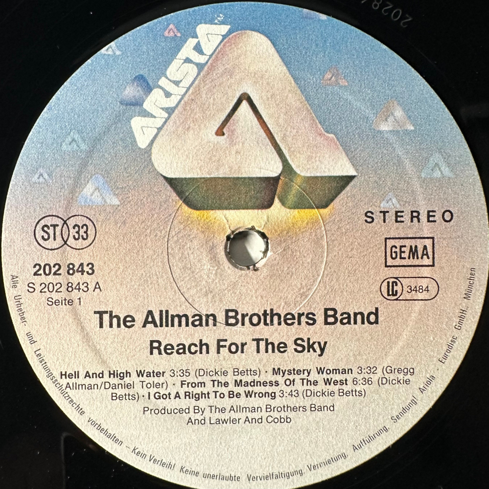 The Allman Brothers Band ‎– Reach For The Sky (Германия 1980г.)