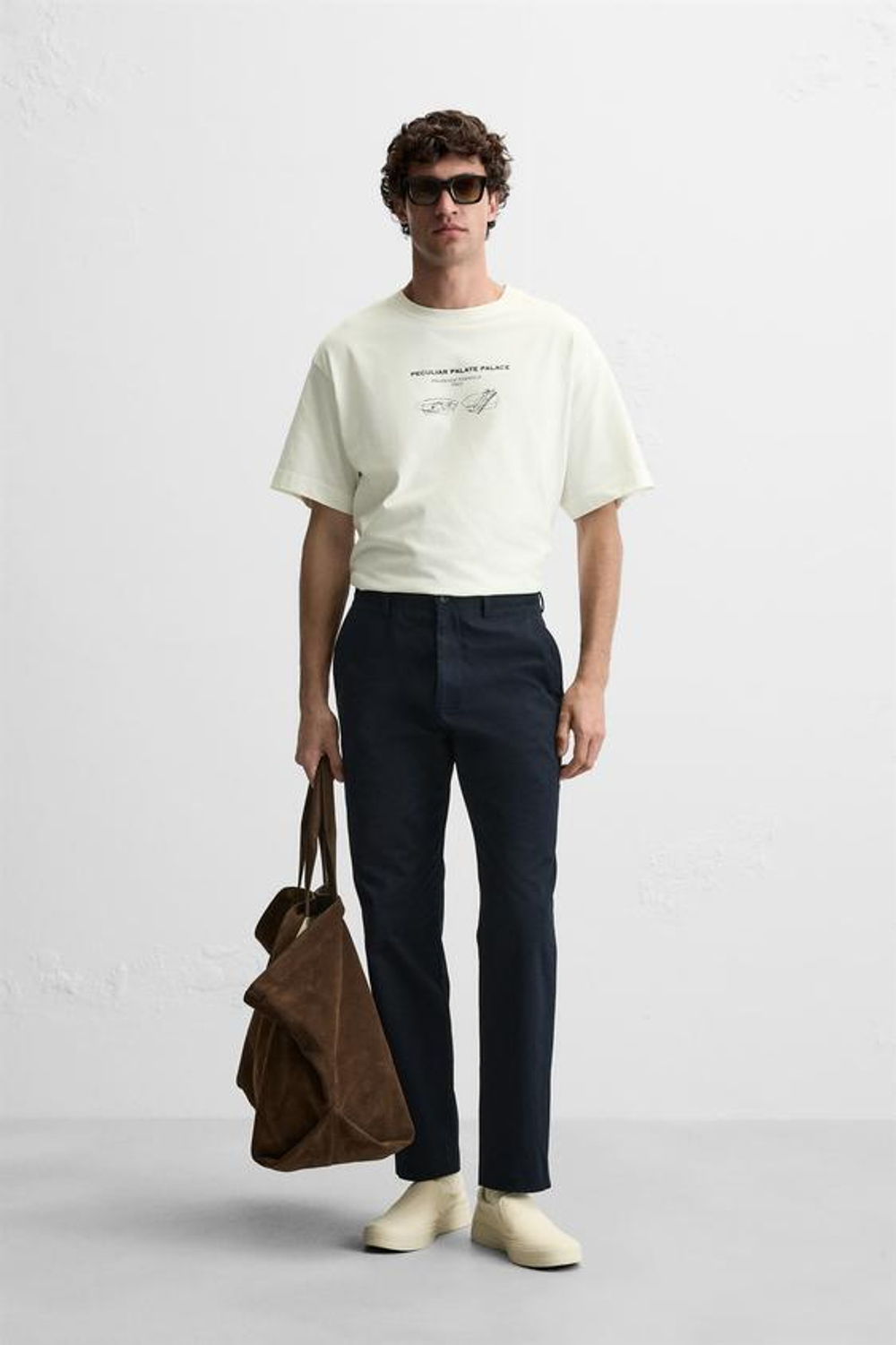 ZARA ФУТБОЛКА С НАДПИСЬЮ, ЖЕЛТОВАТО-БЕЛЫЙ