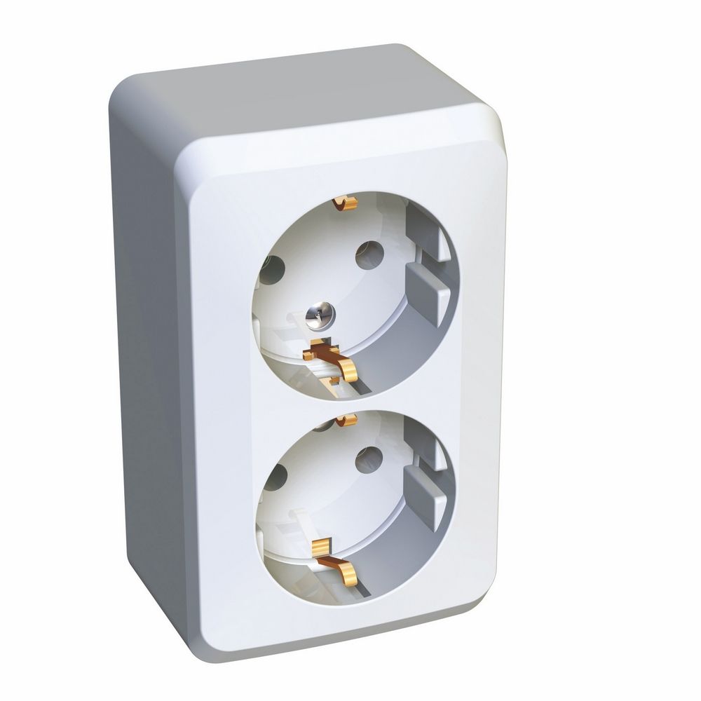 Schneider Electric ЭТЮД Белый Розетка 2-местная открытая установка с заземляющими контактами PA16-007B