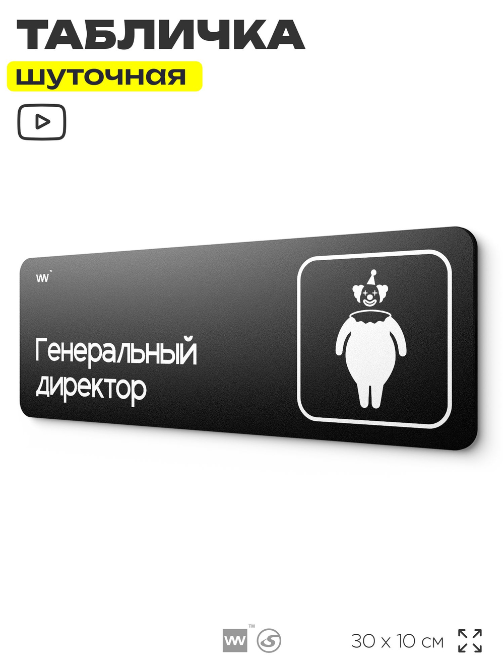 Табличка прикол на дверь для офиса "Генеральный Директор", шуточная в комнату, смешная в кабинет, прикольная для дома, юмор для коллеги, 30х10 см, Айдентика Технолоджи