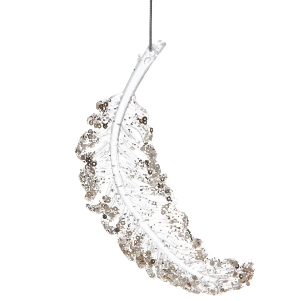 Подвеска «Перо желаний» 15*5 см, Белый/Золотой блеск