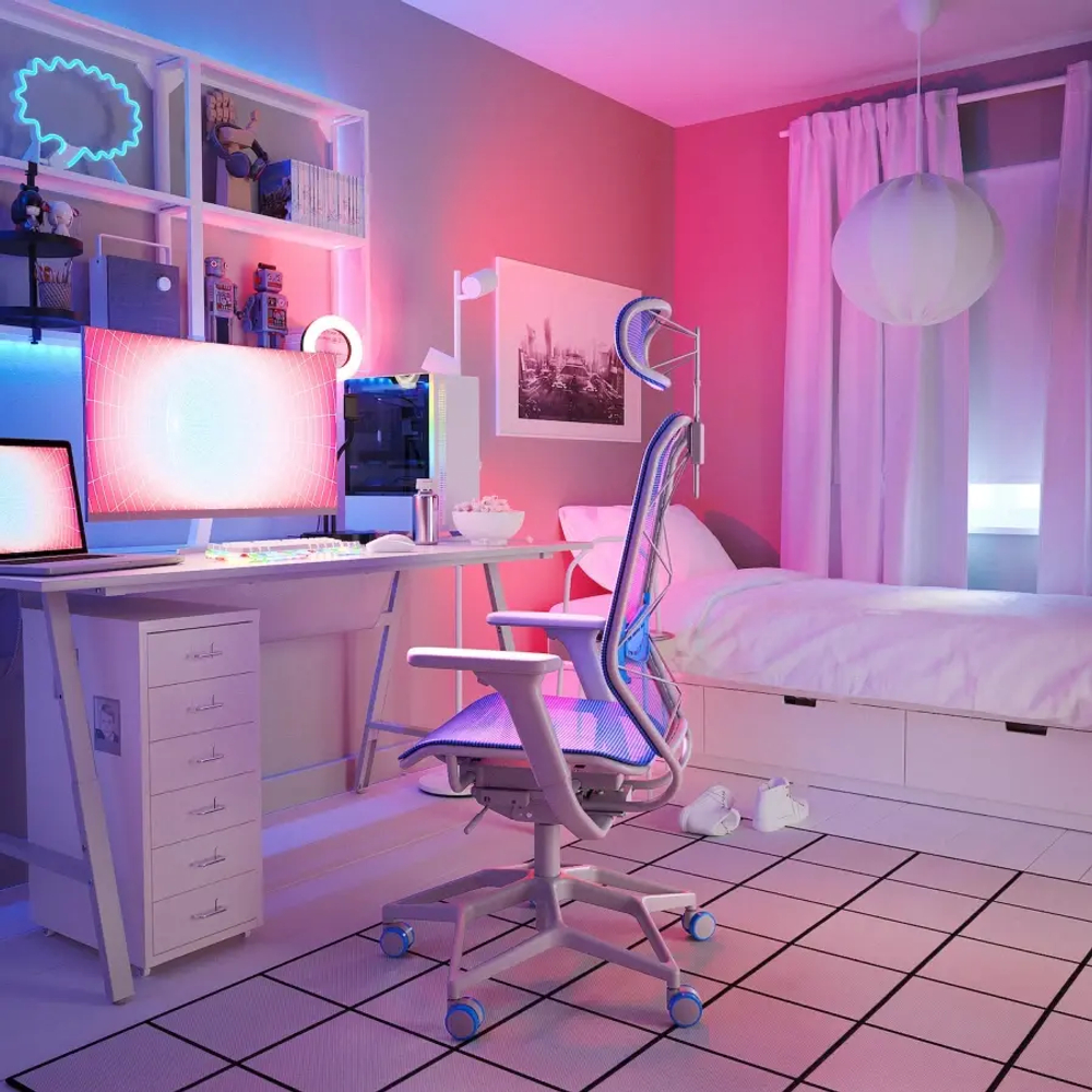 Игровое/офисное кресло - IKEA STYRSPEL, 71х119/142 см, синий/светло-серый, СТИРСПЕЛЬ ИКЕА